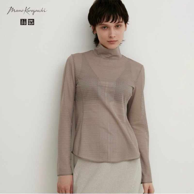 Uniqlo x Mame Kurogouchi 棕色網眼中高領T恤 M