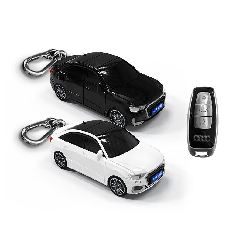 【免費客制車牌】奧迪 Audi A6L 鑰匙套 汽車模型鑰匙保護殼扣帶燈光 鑰匙皮套 汽車模型鑰匙殼 鑰匙包 個性禮物男