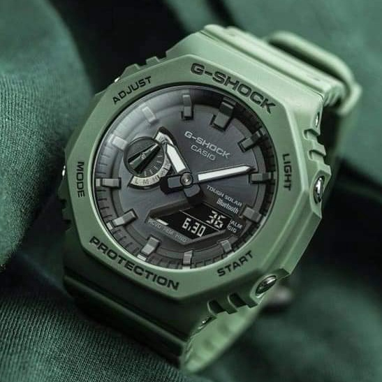 CASIO 卡西歐 G-SHOCK 藍牙 太陽能電力 復古綠 八角形錶殼 GA-B2100-3A