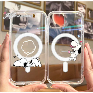 史努比Magsafe磁吸iphone 11 12 13 14 15 16 pro max 防摔 手機殼 透明 情侶 卡通