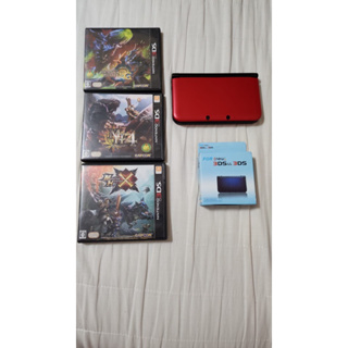 任天堂 NINTENDO 3DS LL 紅色主機＋魔物獵人 系列遊戲3份合售（已B9S）