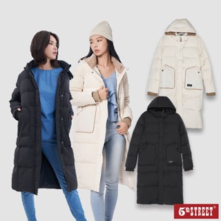 5th STREET 女裝長版異材質剪接羽絨外套-灰卡其