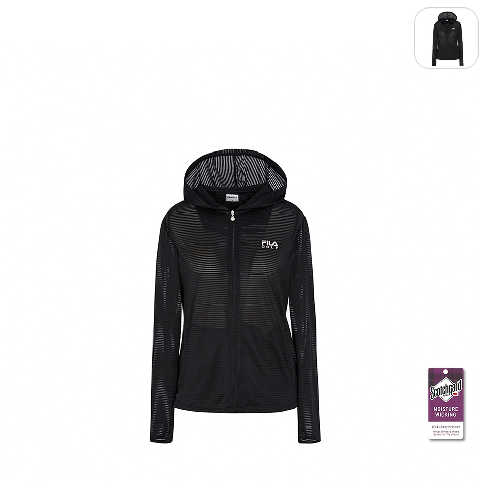 【FILA】女性 GOLF 高爾夫 吸濕排汗 運動針織外套-黑色 5JKX-2135-BK