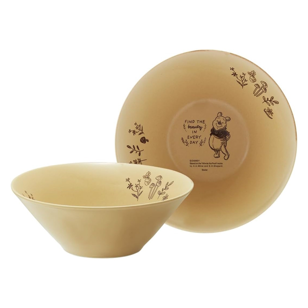 SKATER 日本製 迪士尼 小熊維尼 美濃燒陶瓷餐碗 21cm 蜂蜜色 AT64079