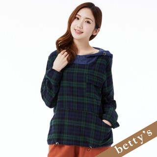 betty’s貝蒂思(25)格紋口袋牛仔連帽拼接上衣(綠色)