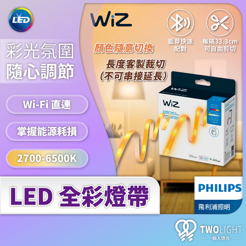 飛利浦照明 Wiz 智慧燈條 Wi-Fi 智慧照明 LED 4米 燈帶 隨心調控 情境調光 語音控制 PW018