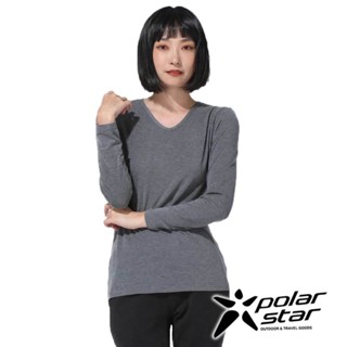 【PolarStar】女石墨烯V領衛生衣『炭灰』P23228 戶外 露營 登山 健行 休閒 保暖 衛生衣 長袖