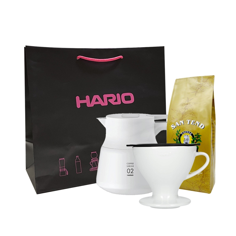 保溫壺手沖咖啡組-HARIO V60不鏽鋼保溫咖啡壺600ml&amp;W60濾杯 附提袋 贈上田曼巴咖啡粉半磅
