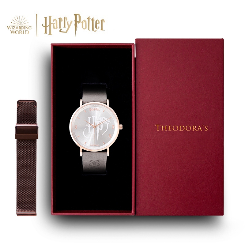 【THEODORA'S】限定禮盒哈利波特手錶+替換錶帶2入組-金探子-瘋馬皮英倫灰【希奧朵拉】
