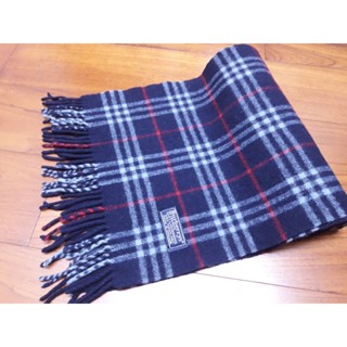 英國製BURBERRY 博柏利 深藍色格子圍巾,材質 → LAMBSWOOL 100%羊毛