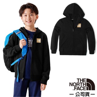 【The North Face】兒童 保暖透氣連帽休閒外套 休閒夾克 機能性運動上衣/棉質混紡_黑_89W5