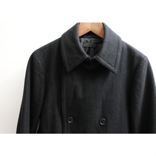 日本品牌 UNIQLO 黑色 雙排扣 羊毛混紡 海軍短大衣 S號