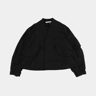 日本Product Twelve不均勻紗背緞布舒適微寬鬆多口袋抽繩飛行夾克外套黑色
