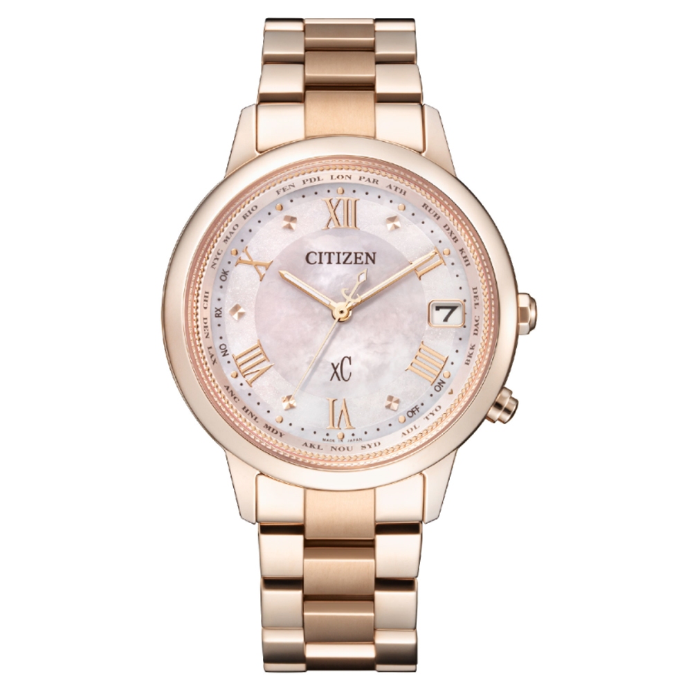 CITIZEN 星辰(CB1137-65W) xC台灣限定 光動能電波對時 鈦金屬白蝶貝淑女腕錶-36mm 贈錶帶