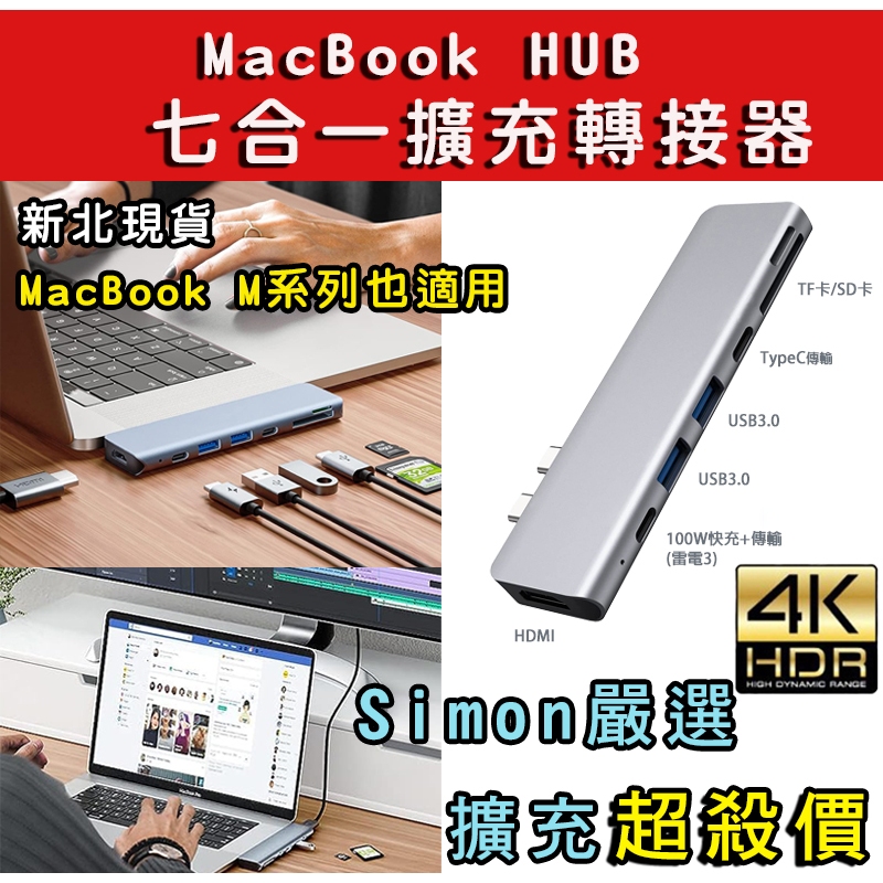 【Simon】免運新店現貨 MacBook Hub 七合一集線器 Type-C 讀卡 4K Hdmi USB3.0 轉接