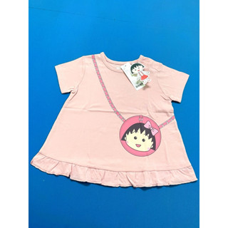 lativ baby kid 女童兒童小孩 櫻桃小丸子聯名款 荷葉印花T桖 圖案短袖上衣 灰粉 90公分 夏裝 全新現貨