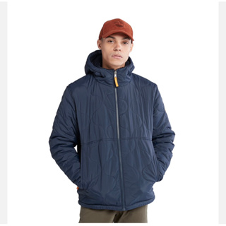 Timberland 男款深藍色雙面環保材質抓絨絎縫 連帽外套 防寒外套 雙面外套 M號