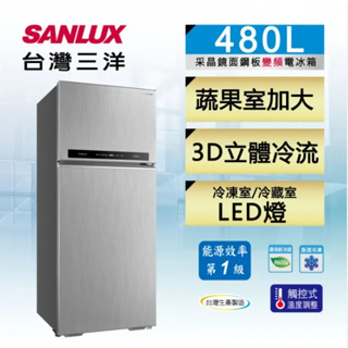 SR-C480BV1B【SANLUX台灣三洋】480L 一級能效 變頻雙門冰箱