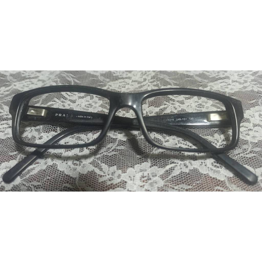 台北自售:義大利製PRADA專櫃黑色全框時尚女眼鏡框/鏡架
