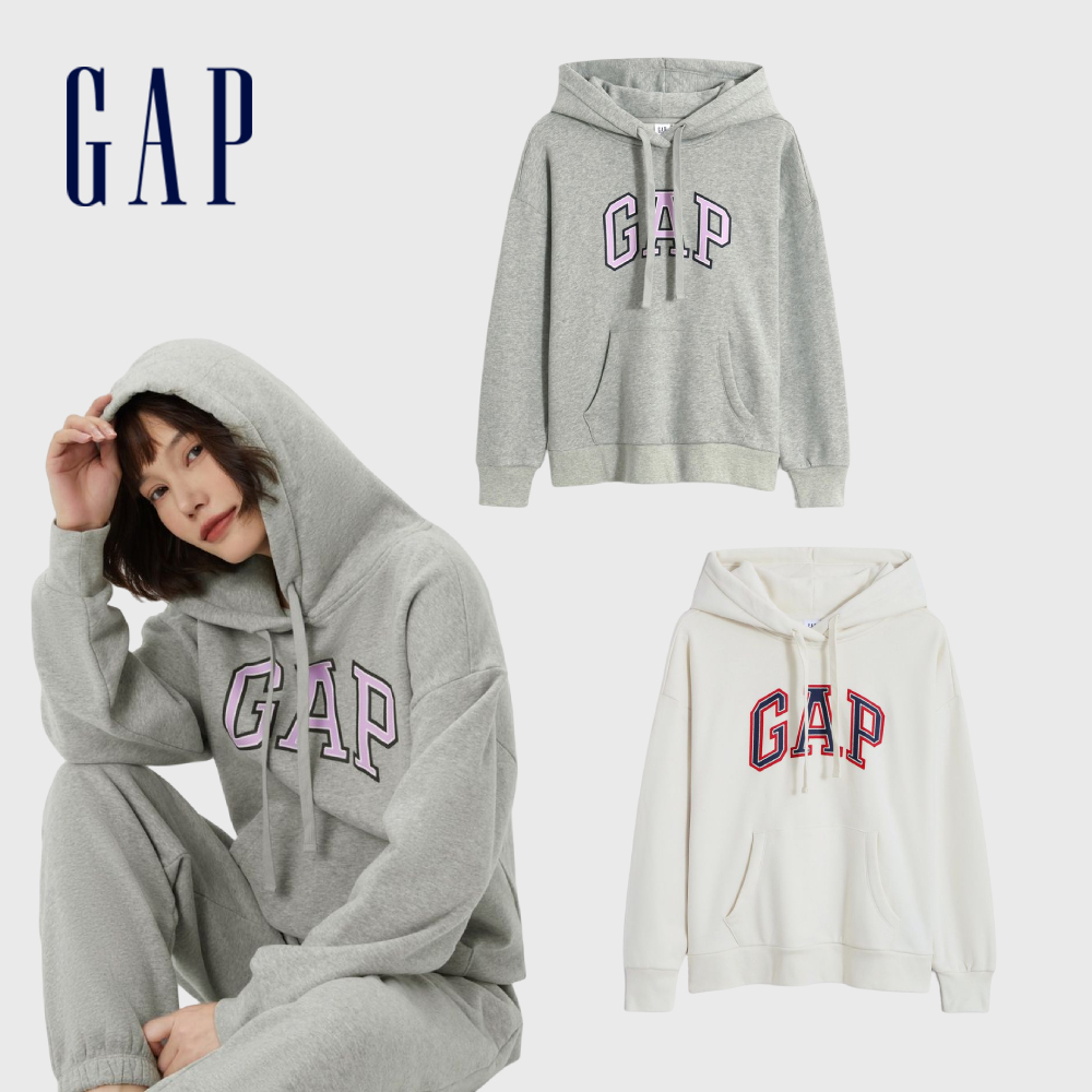 Gap 女裝 Logo刷毛長袖帽T 碳素軟磨系列-多色可選(445804)