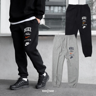 NIKE CLUB BB STACK PANT 灰 黑 復古LOGO 印花 內刷毛 抽繩 休閒 長棉褲【FN2644】