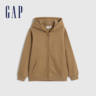 Gap 男童裝 Logo刷毛連帽外套 碳素軟磨系列-棕色(836686)
