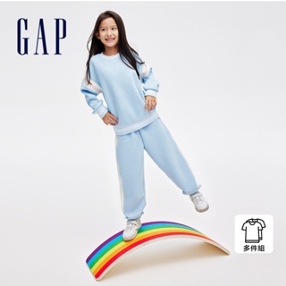 Gap 女童裝 Logo印花圓領長袖長褲家居套裝-藍色(862319)