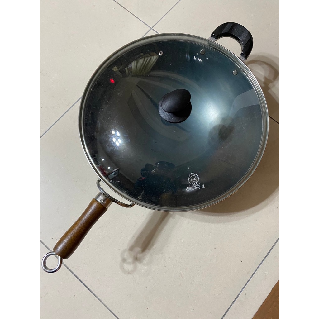 阿媽牌生鐵鍋 37cm【木把附耳炒鍋套組】[ 原價$2500 ]黑貓宅急便or 雙北桃園（市區）可面交