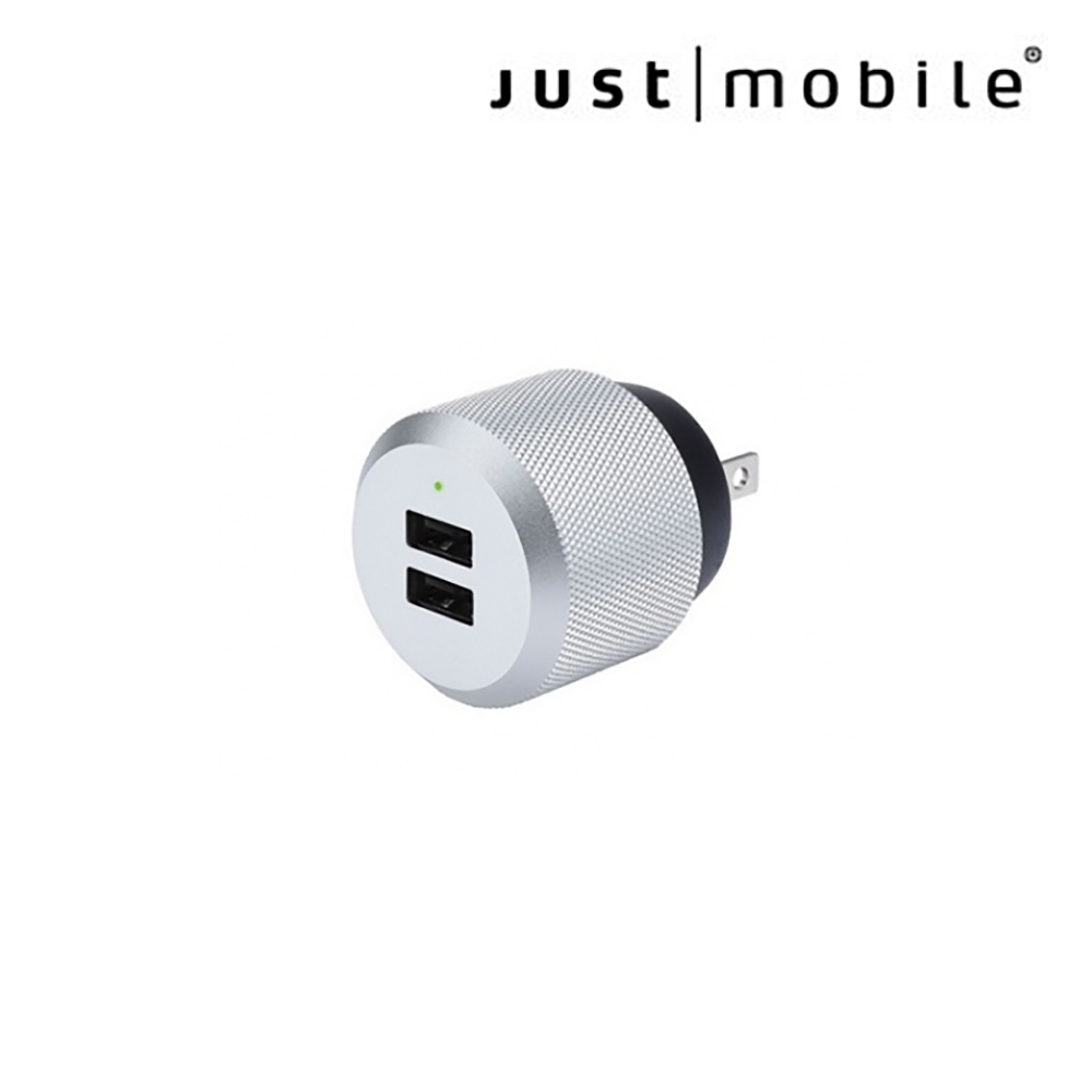 Just Mobile AluPlug™ 鋁質USB雙埠智慧充電器銀 雙USB iPhone 充電器 豆腐頭