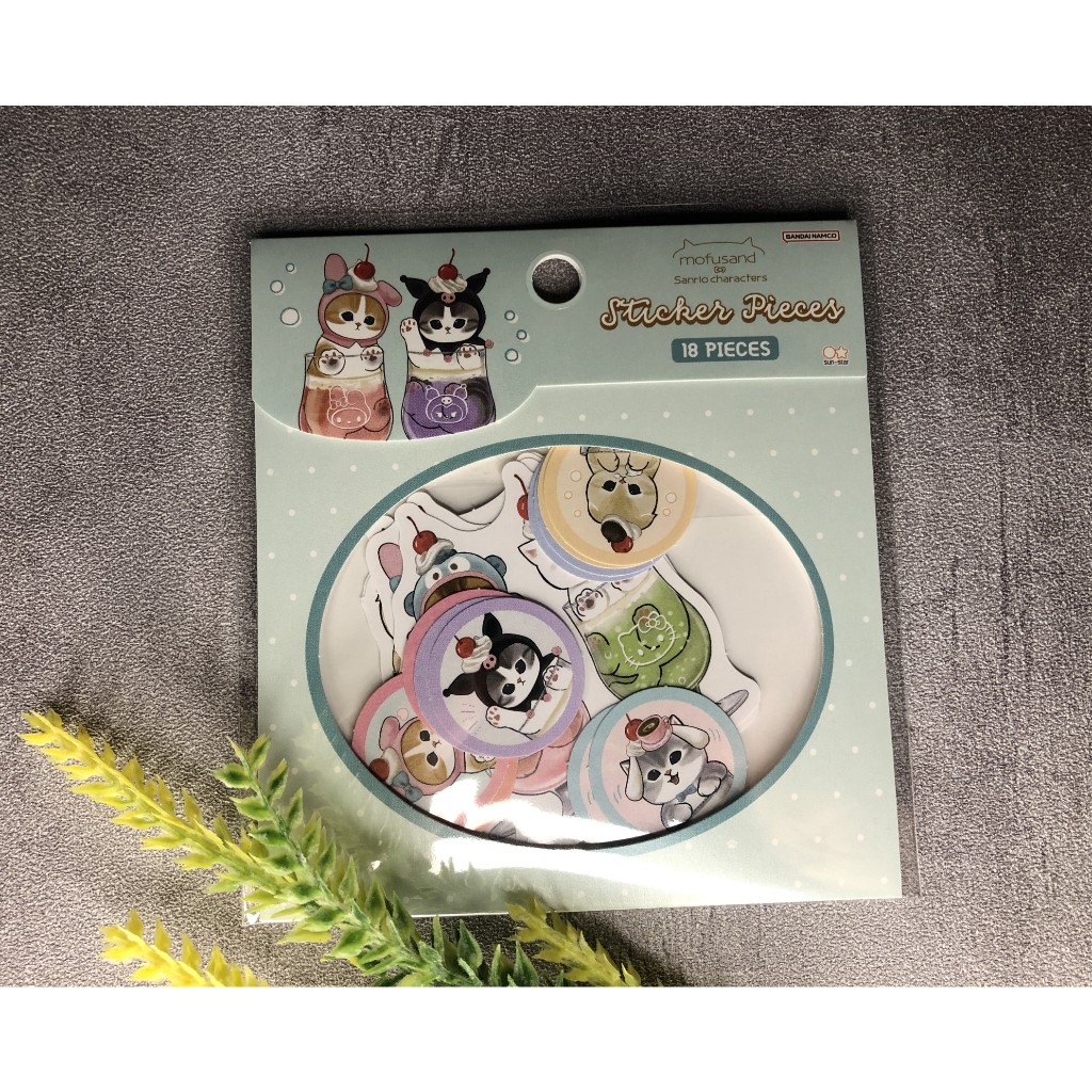 (現貨)日本製mofusand貓福珊迪x 三麗鷗角色聯名奶油蘇打水造型貼紙 9種造型各2張共18張 _手帳裝飾 日本貼紙