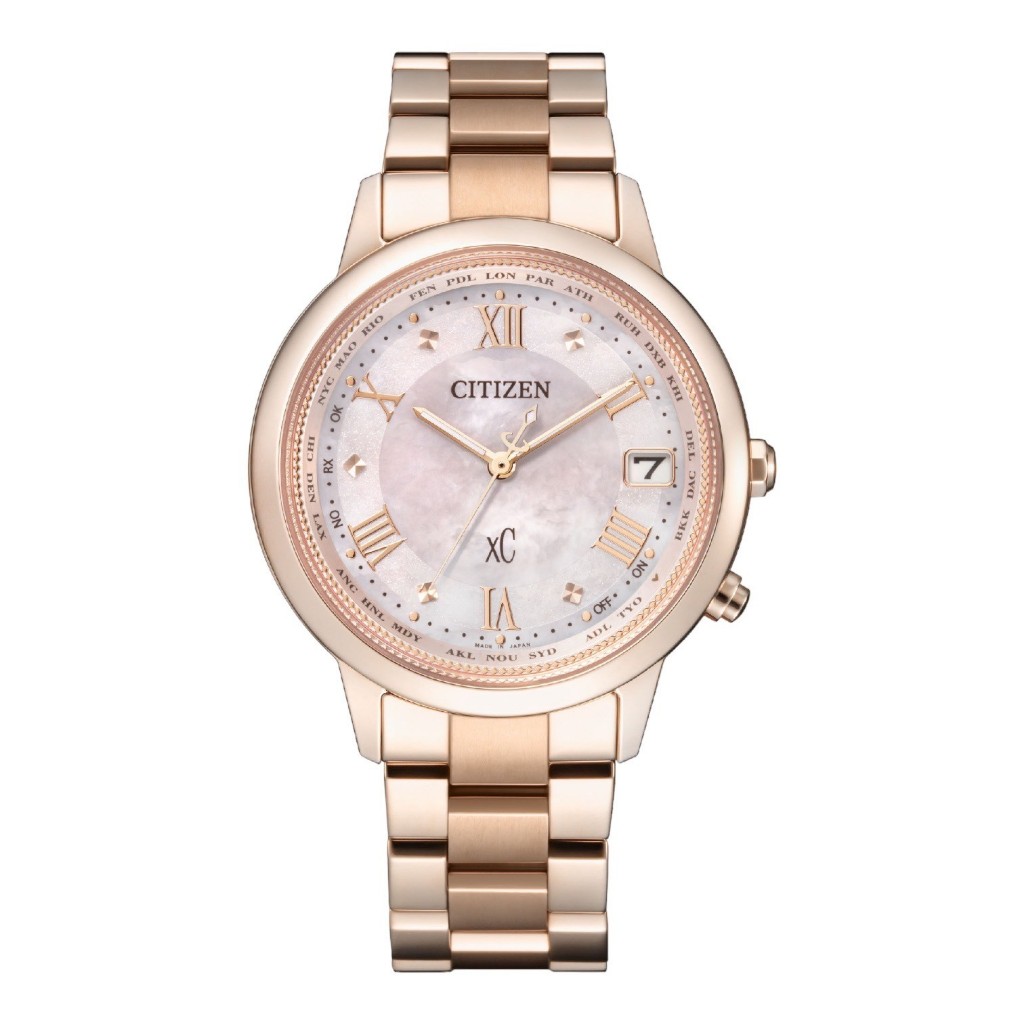 【CITIZEN 星辰】XC 亮眼櫻花粉金電波套組女錶CB1137-65W 36mm 現代鐘錶