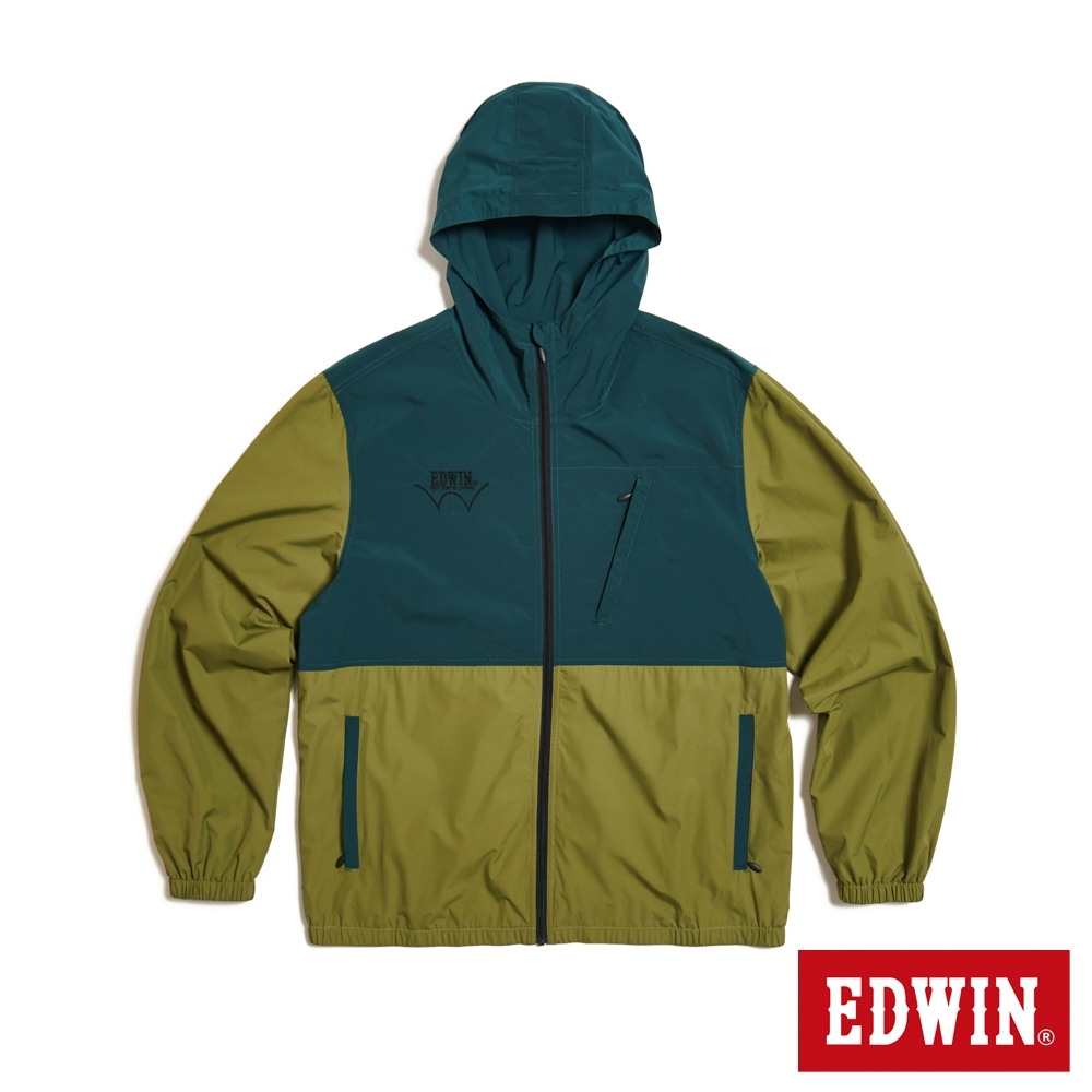 EDWIN 撞色防潑水連帽風衣外套(灰綠色)-男款