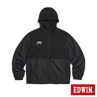 EDWIN 男款 撞色防潑水連帽風衣外套(黑色)