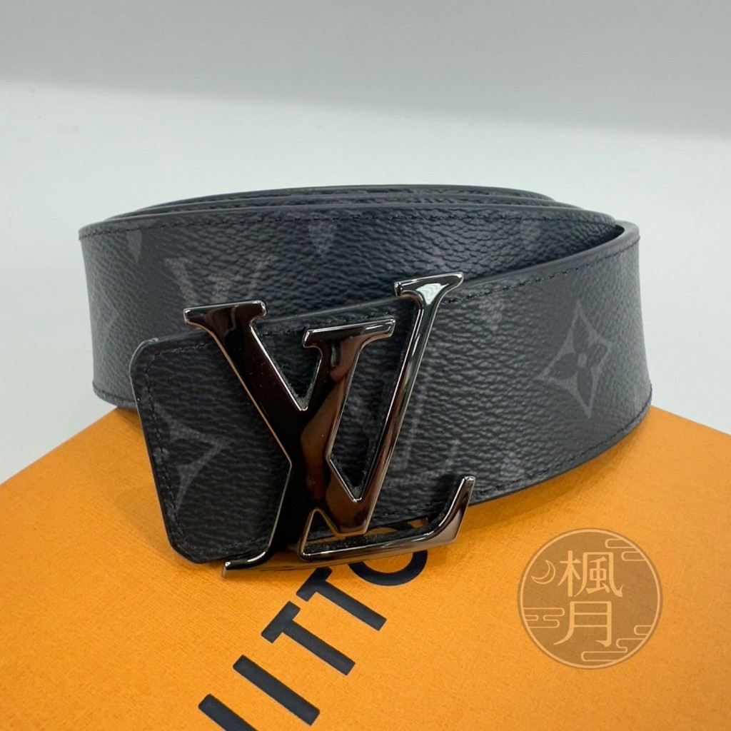 BRAND楓月 LOUIS VUITTON M9043黑原花黑銀扣頭腰帶 #120CM 精品皮件 小物