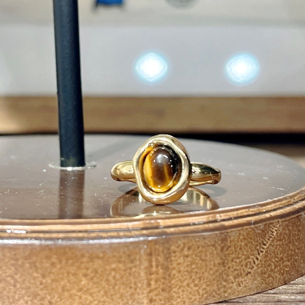 天然虎眼石鍍k金戒指 z1580 復古 有質感