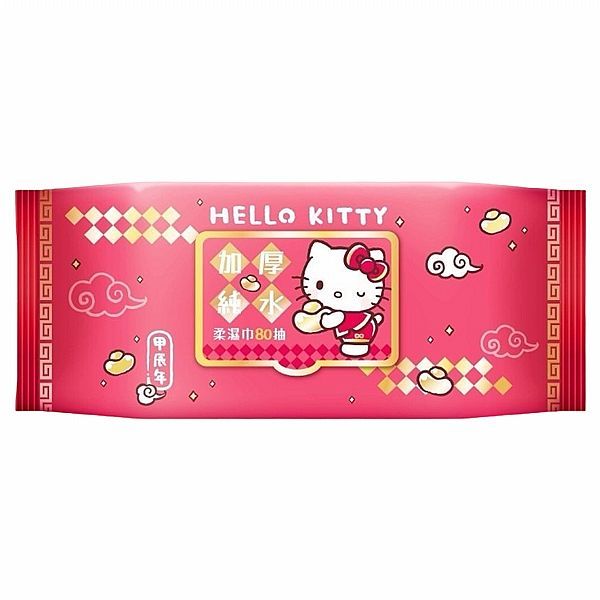 Hello Kitty 加厚純水柔濕巾 3D壓花新年特別款(龍年款)加蓋80抽 三麗鷗授權【小三美日】DS020108