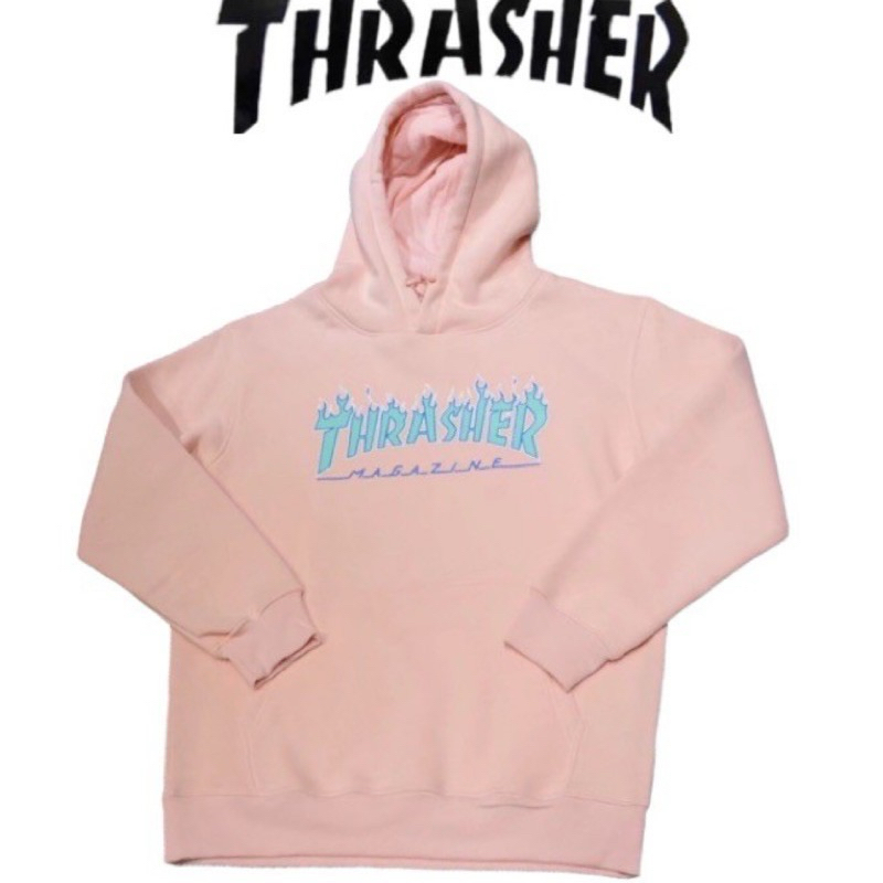 THRASHER粉紅色火焰帽T