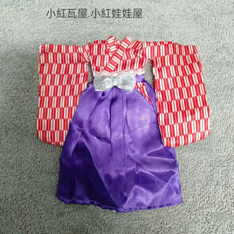 小紅瓦屋.莉卡娃娃可穿的紅紋紫褲日本武士服(莉卡衣服)