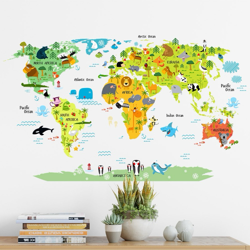 《很便宜》現貨 卡通 動物 世界地圖 壁貼 🔥可移除不傷牆 兒童房 臥室佈置 幼兒園 裝飾 貼畫 地圖 裝飾品 客廳裝飾