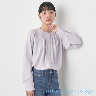 earth music&ecology 素面無領壓褶剪裁長袖襯衫(1H41L0A0100)