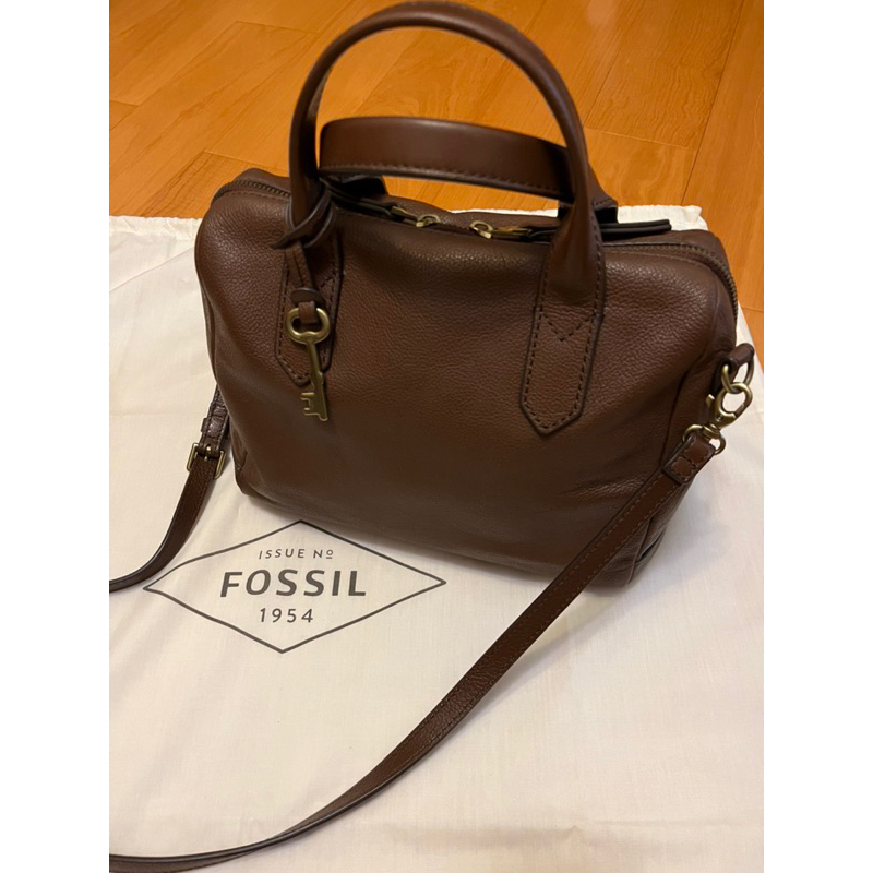 FOSSIL Fiona 真皮 醫生包 咖啡色 波士頓包 側背包 兩用包