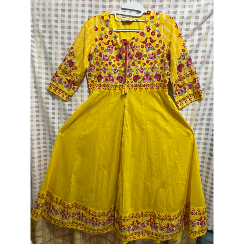 biba印度服飾、ANARKALI黃色花樣大擺裙