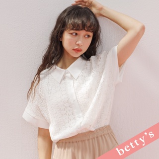 betty’s貝蒂思(31)優雅蕾絲花落肩雪紡襯衫(白色)