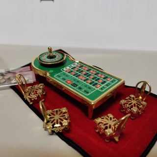 輪盤賭桌 袖珍 桌椅組 賭博 椅子 金色 桌子 轉盤 錢幣