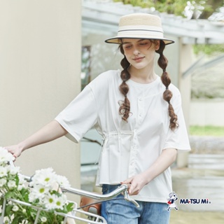 MA‧TSU Mi 寬鬆層次感抽繩設計短版棉上衣(白.深藍)