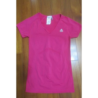 二手 adidas 愛迪達 女生 深V領 Clima cool / techfit 厚版超彈性 瑜伽/運動 短袖上衣