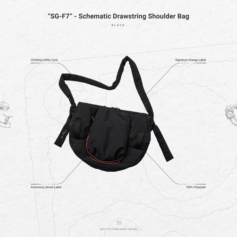 Goopi SG-F7 - Schematic Drawstring Shoulder Bag Black 孤僻 側背包