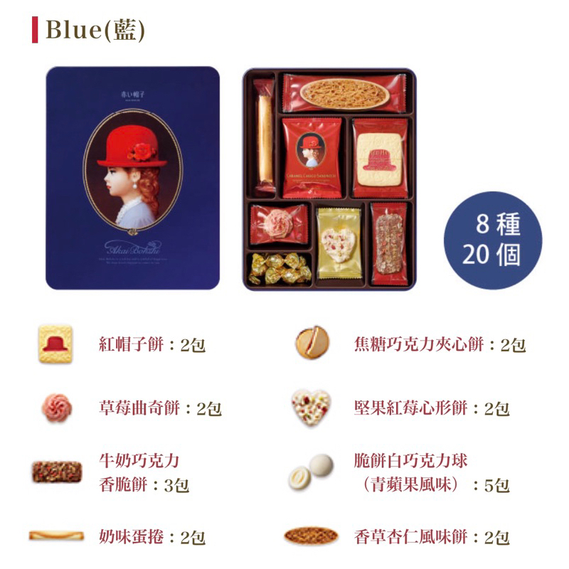 紅帽子餅乾禮盒 藍色鐵盒 內含8種 附提袋