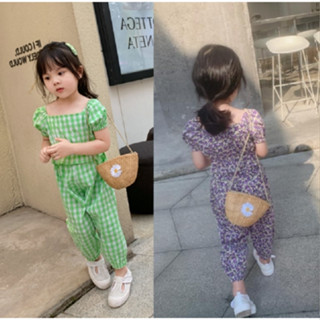 全館臺灣現貨🧜‍♀️100-130碼女童夏季套裝短袖長褲套裝泡泡袖碎花格子套裝防蚊長褲設計上衣MERMAID MOON