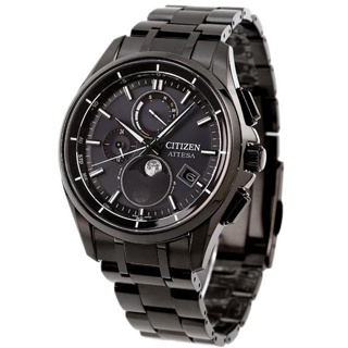 CITIZEN BY1006-62E 星辰錶 41.5mm ATTESA 光動能 電波 月相 黑色面盤 黑色鈦金屬錶帶